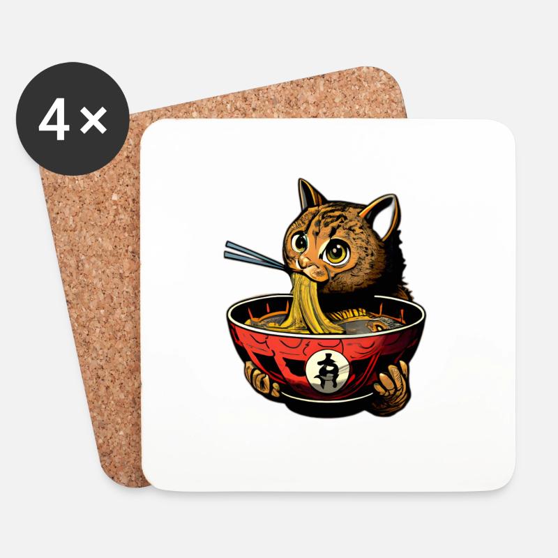Süße Katze genießt Ramen Nudeln Design - Untersetzer (4er-Set) - Weiß