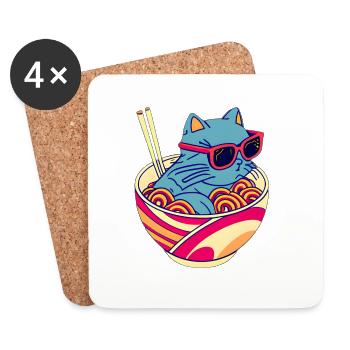 Cute cat swims in ramen noodles - Coasters (set of 4) - white - Front