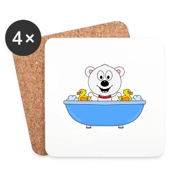 EISBÄR - BADEWANNE - TIER - KIND - BABY - Untersetzer (4er-Set) - Weiß - Vorne