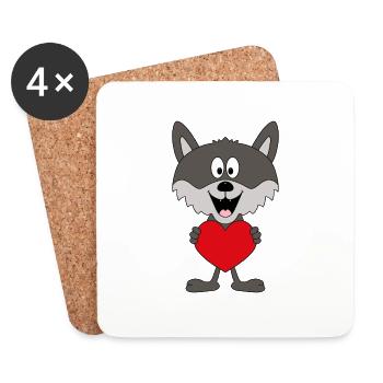 WOLF - HERZ - LIEBE - LOVE - TIER - KIND - BABY - Untersetzer (4er-Set) - Weiß - Vorne