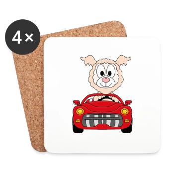 LAMA - ALPAKA - AUTO - TIER - TIERISCH - Untersetzer (4er-Set) - Weiß - Vorne