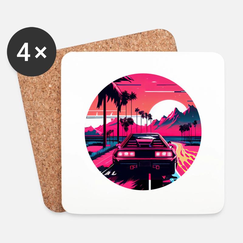 Retrowave Synthwave 80s Design - Untersetzer (4er-Set) - Weiß