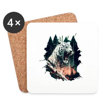 White angry roaring tiger in the jungle - Coasters (set of 4) - white - Front