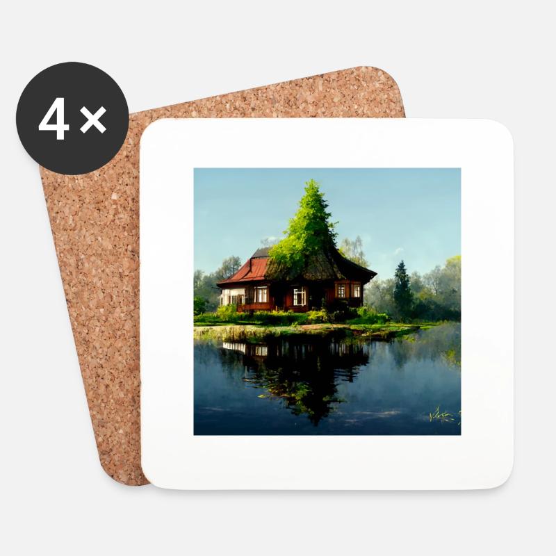 Haus am See 2 - Untersetzer (4er-Set) - Weiß