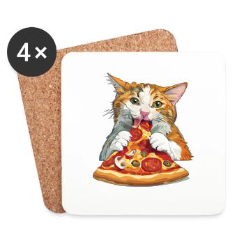 Fluffy Cat Pizza Restauration rapide - Dessous de verre (lot de 4) - blanc - Devant