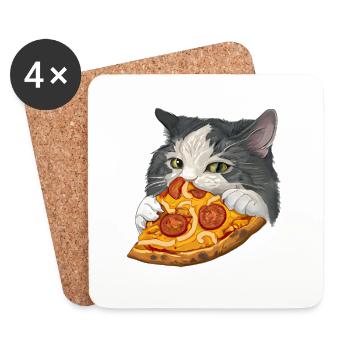 Flauschige Katze Pizza Fast Food Essen - Untersetzer (4er-Set) - Weiß - Vorne