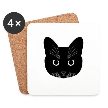 Chat tête noir yeux transparent - Dessous de verre (lot de 4) - blanc - Devant