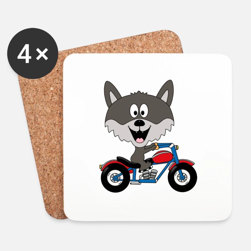 MOTORRAD - BIKER - WOLF - TIER - KIND - BABY - Untersetzer (4er-Set) - Weiß