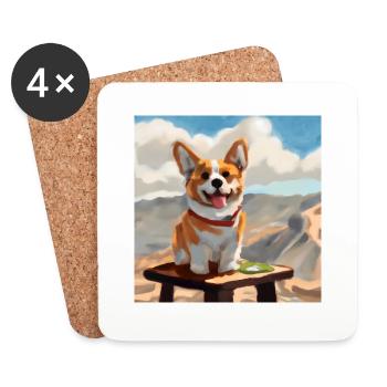 Joli corgi sur une table dans les montagnes - Dessous de verre (lot de 4) - blanc - Devant