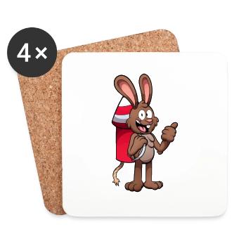 Rabbit With Firework Jetpack - Coasters (set of 4) - white - Front