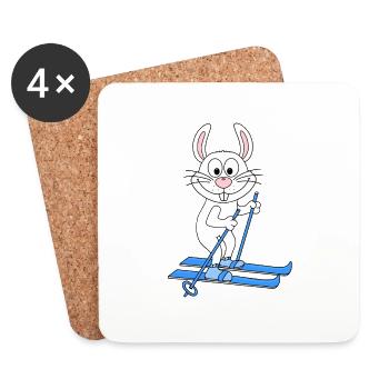 SKI - HASE - WINTERSPORT - TIER - KIND - BABY - Untersetzer (4er-Set) - Weiß - Vorne