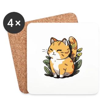 Comic Cute Kawaii Katze Sternchen Kitten Kätzchen - Untersetzer (4er-Set) - Weiß - Vorne