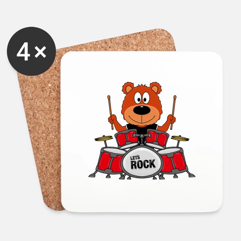 SCHLAGZEUG - MUSIK - TEDDYBÄR - BÄR - TEDDY - Untersetzer (4er-Set) - Weiß