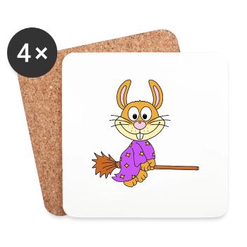 HASE - HEXE - HEXENBESEN - TIER - KIND - BABY - Untersetzer (4er-Set) - Weiß - Vorne