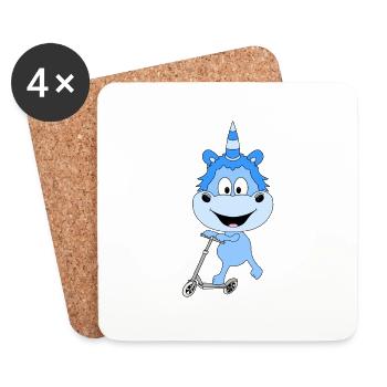 EINHORN - ROLLER - KIND - BABY - Untersetzer (4er-Set) - Weiß - Vorne