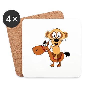 PFERD - REITEN - ERDMÄNNCHEN - TIERE - TIERISCH - Untersetzer (4er-Set) - Weiß - Vorne