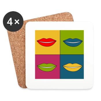 Pop-Art Lippen Lippenstift Poster bunt Geschenk - Untersetzer (4er-Set) - Weiß - Vorne
