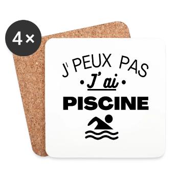 Piscine j'peux pas j' ai piscine humour cadeau - Dessous de verre (lot de 4) - blanc - Devant