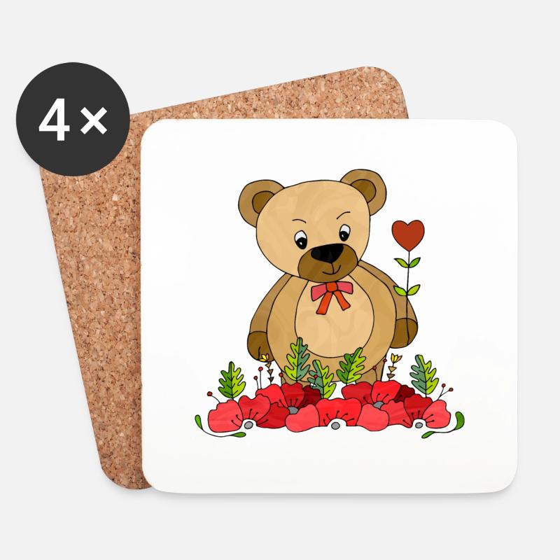 Teddybär - Untersetzer (4er-Set) - Weiß