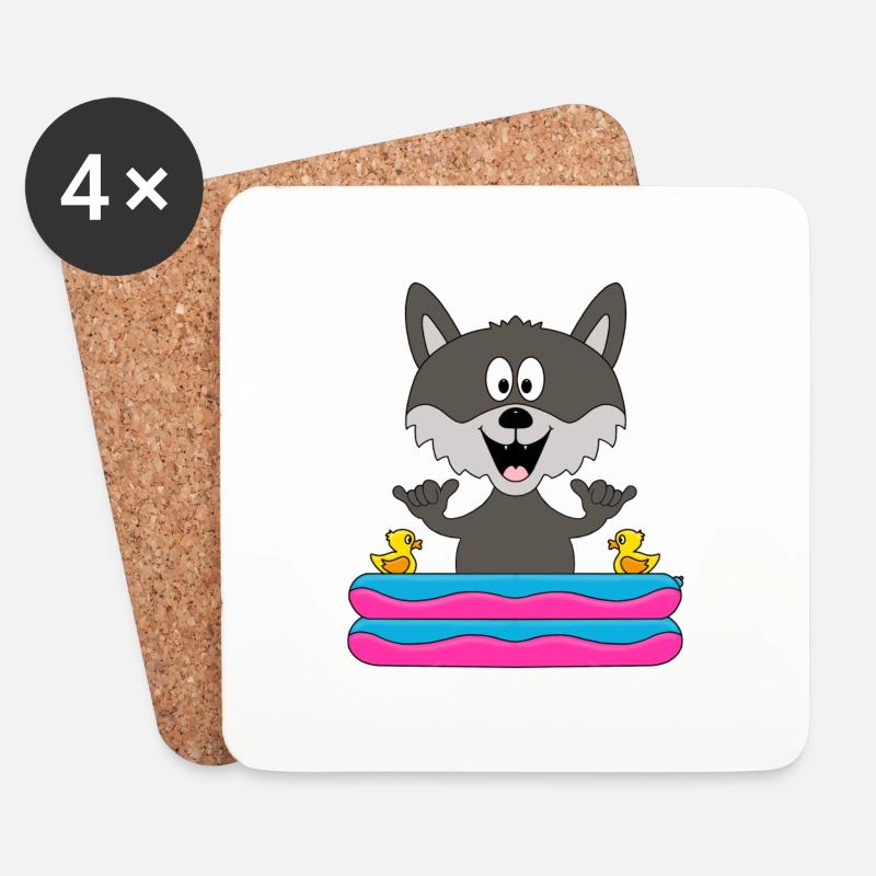 WOLF - POOL - SHAKA - PLANSCHBECKEN - TIERISCH - Untersetzer (4er-Set) - Weiß