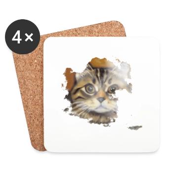 Visage de chat 10 - Dessous de verre (lot de 4) - blanc - Devant