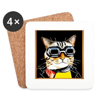 Coole Katze 1 - Untersetzer (4er-Set) - Weiß - Vorne