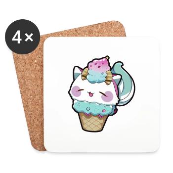 Cute Ice Cream Waffle Anime Cat Manga Cartoon - Coasters (set of 4) - white - Front