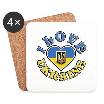 I love Ukraine, mit Flagge und Herz - Untersetzer (4er-Set) - Weiß - Vorne