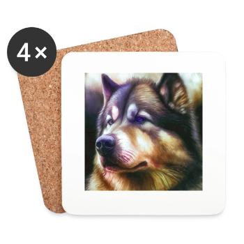 Alaskan Malamute Dog Portrait Dog Sled Dog - Coasters (set of 4) - white - Front