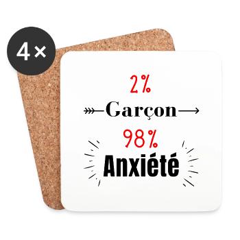 garçon anxieux - Dessous de verre (lot de 4) - blanc - Devant