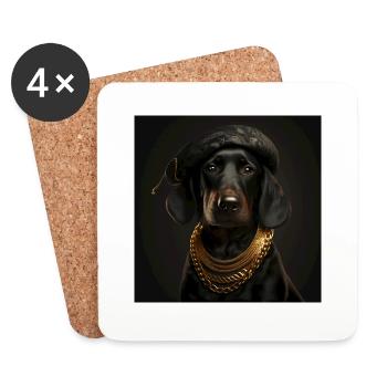 süßer schwarzer hund mit goldener halskette - Untersetzer (4er-Set) - Weiß - Vorne