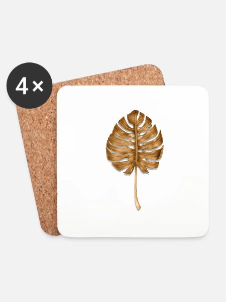 Monstera Blatt Retro - Untersetzer (4er-Set) - Weiß