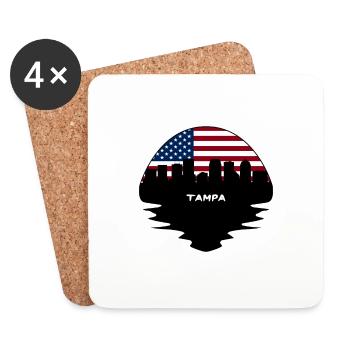 Tampa Florida Usa Flag Skyline Silhouette Travel - Coasters (set of 4) - white - Front