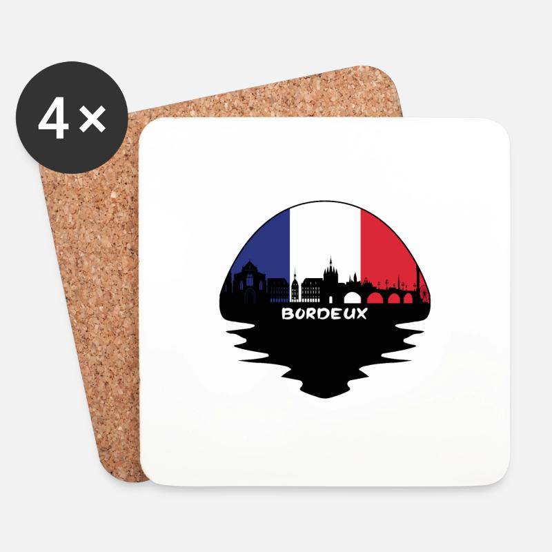Bordeaux-Frankreich-Flaggen-Skyline-Schattenbild-Reise - Untersetzer (4er-Set) - Weiß