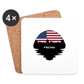 fresno, californie, usa, drapeau, horizon, silhouette, trav - Dessous de verre (lot de 4) - blanc - Devant