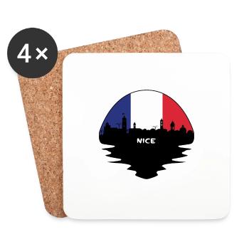 Nice France Flag Skyline Silhouette Travel - Coasters (set of 4) - white - Front