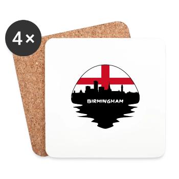 Birmingham Angleterre Drapeau Skyline Voyage Silhouette - Dessous de verre (lot de 4) - blanc - Devant