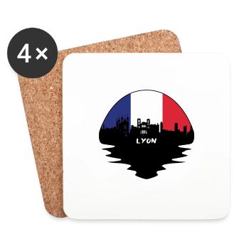 Lyon France Drapeau Skyline Silhouette Travel - Dessous de verre (lot de 4) - blanc - Devant
