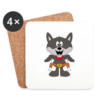 WOLF - COWBOY - TIER - KIND - BABY - TIERISCH - Untersetzer (4er-Set) - Weiß - Vorne