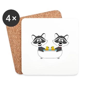 WASCHBÄREN - BADEWANNE - TIERE - KINDER - BABYS - Untersetzer (4er-Set) - Weiß - Vorne