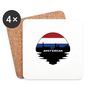 Amsterdam Niederlande Flagge Skyline Silhouette Trav - Untersetzer (4er-Set) - Weiß - Vorne