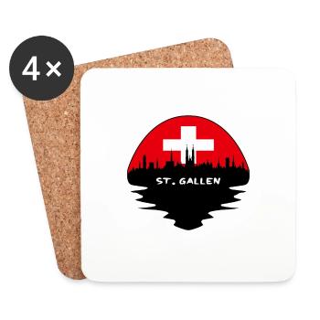 St. Gallen Schweiz Flagge Skyline Silhouette Tra - Untersetzer (4er-Set) - Weiß - Vorne
