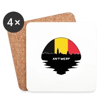Anvers Belgique Flag Skyline Silhouette Voyage - Dessous de verre (lot de 4) - blanc - Devant