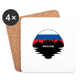 moscou, russie, drapeau, horizon, silhouette, voyage - Dessous de verre (lot de 4) - blanc - Devant