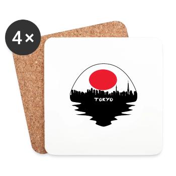 Tokyo Japan Flag Skyline Silhouette Travel - Coasters (set of 4) - white - Front