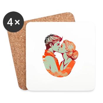 Cute couple kiss in color - Coasters (set of 4) - white - Front