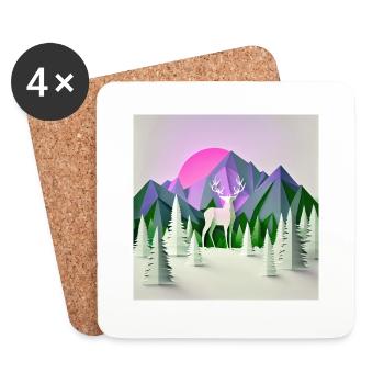 beautiful winter landscape, origami - Untersetzer (4er-Set) - Weiß - Vorne
