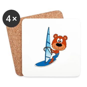 WINDSURFER - BÄR - TEDDY - SURFER - SPORT - Untersetzer (4er-Set) - Weiß - Vorne