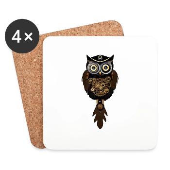 Steampunk Owl with Machine Clock - Coasters (set of 4) - white - Front