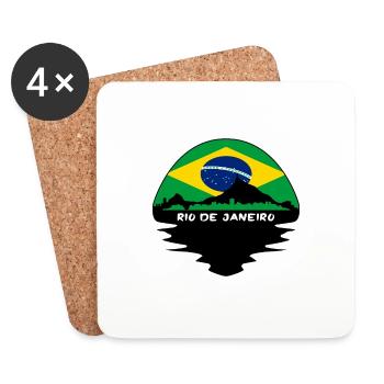 Rio de Janeiro Brésil Flag Skyline Silhouette - Dessous de verre (lot de 4) - blanc - Devant